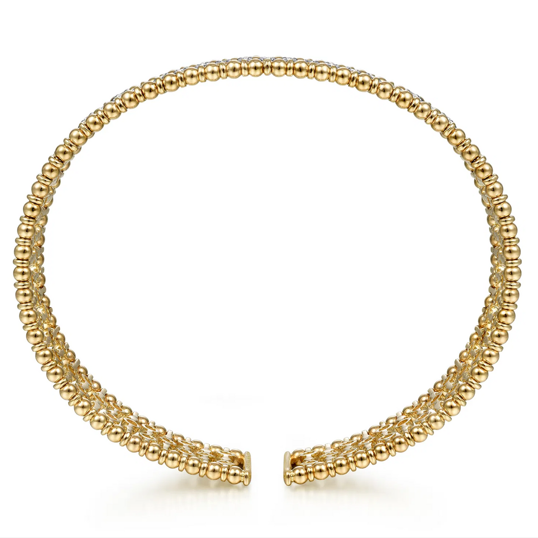 Yellow Gold Wide Diamond Cage Cuff Bracelet