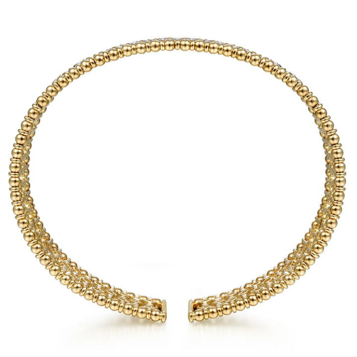 Yellow Gold Wide Diamond Cage Cuff Bracelet