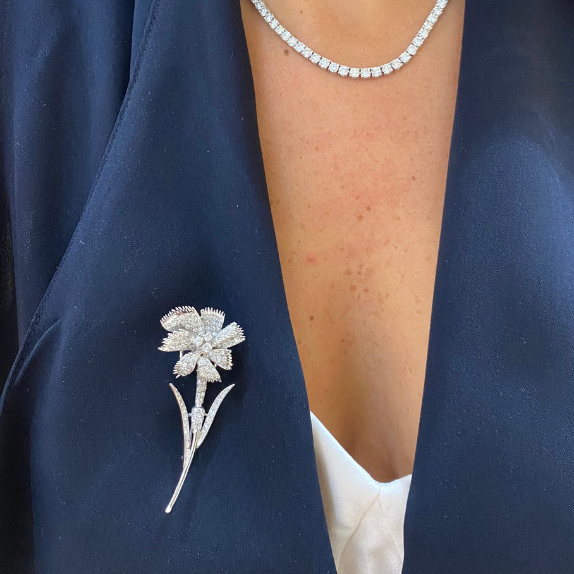 White Gold Diamond Flower Pin