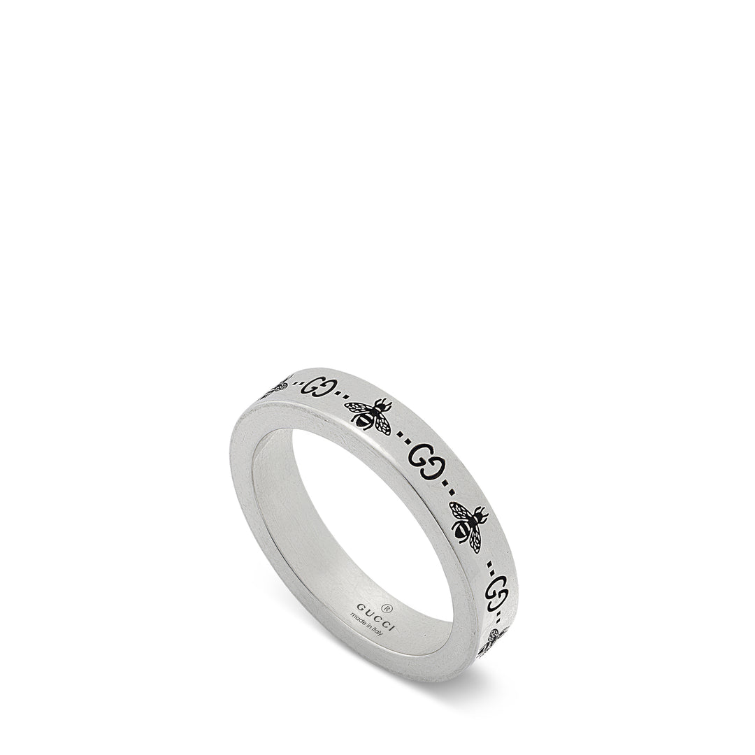 YBC729898001013|GUCCI |SIGNATURE |4mm SIlver Ring GG Bee - Size 6.5