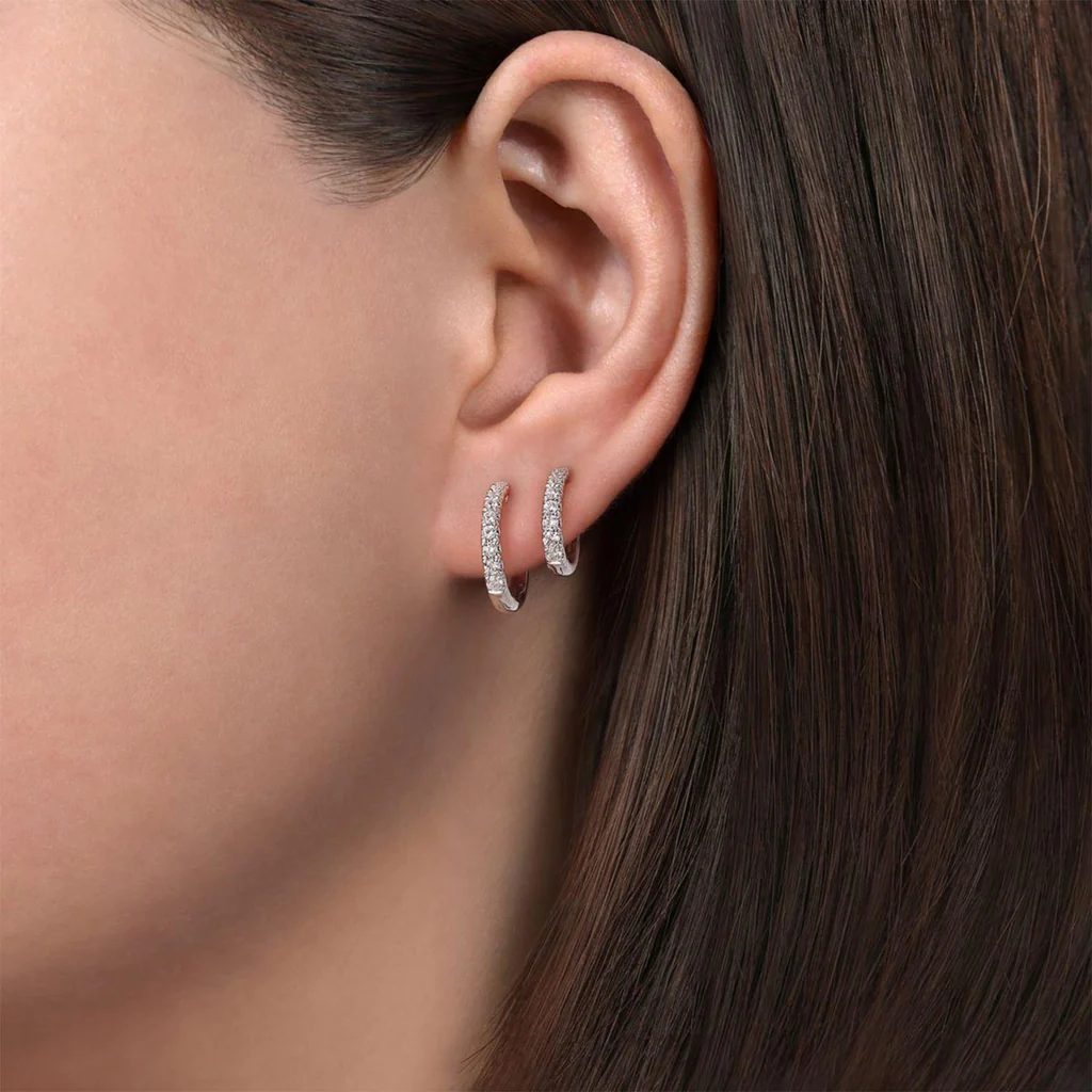 Double Huggie Diamond White Gold Earrings