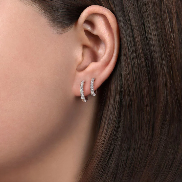 Double Huggie Diamond White Gold Earrings