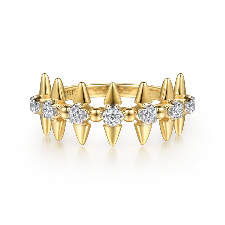 14K Yellow Gold Bujukan and Diamond Bullet Stackable Ring