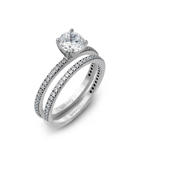 Round-Cut Engagement Ring & Matching Wedding Band in 18K White Gold with Diamonds