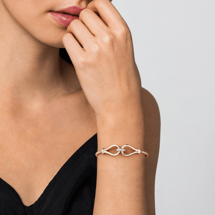 Strides - 14K Yellow Gold Bujukan Beads Diamond Stirrup Cuff Bangle Bracelet