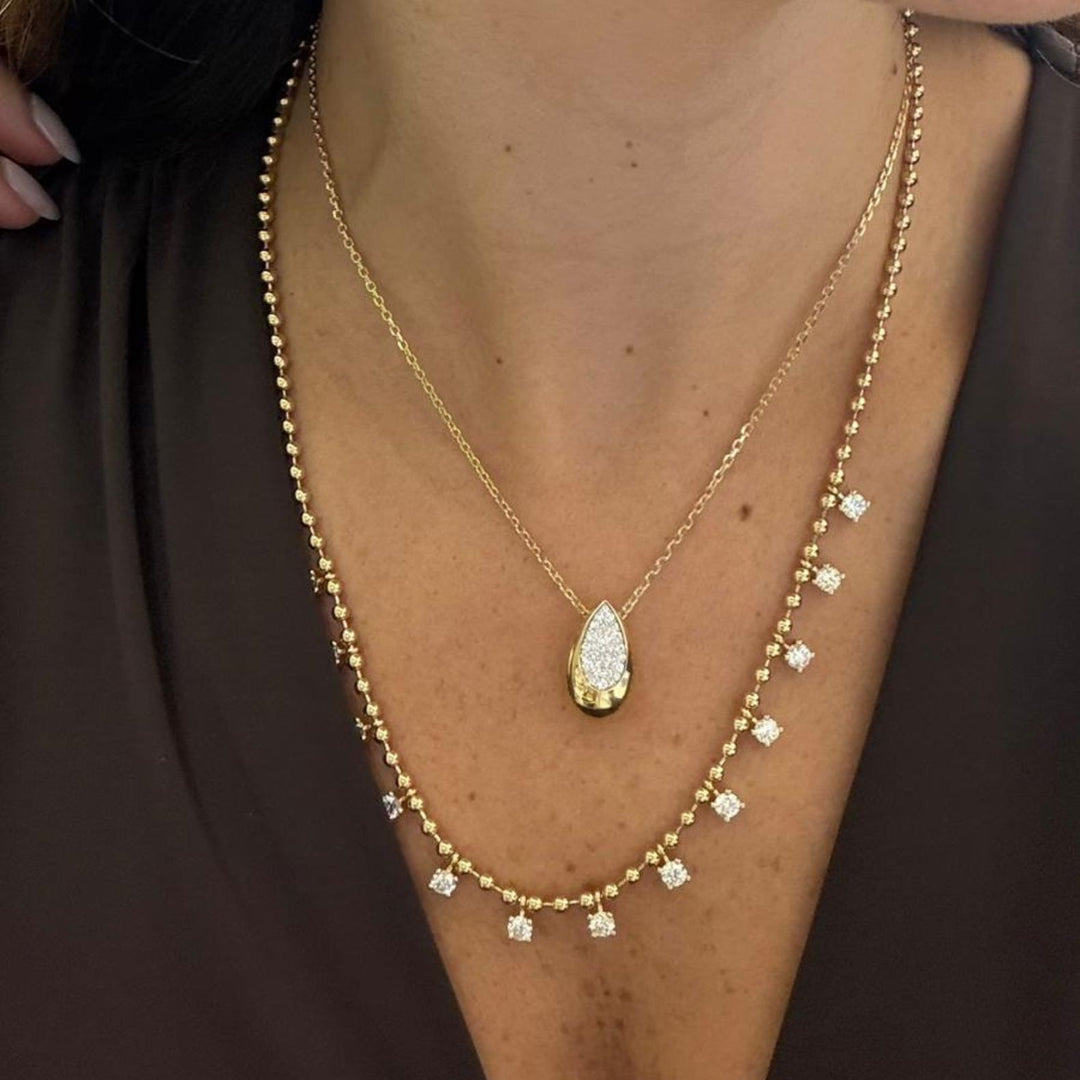 Bead Chain Necklace with Dangling Diamonds