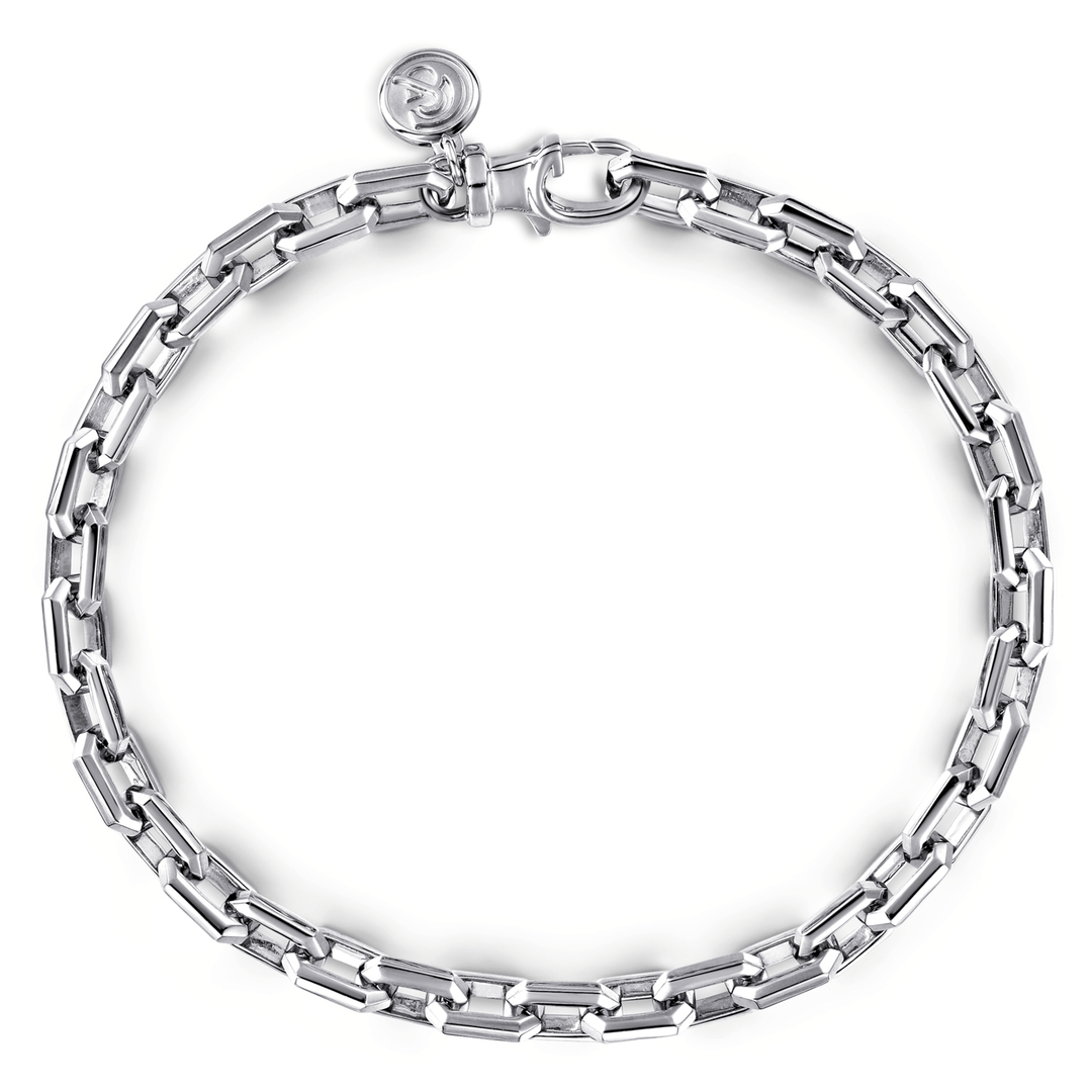 Silver Men's Solid Faceted Link Chain Bracelet