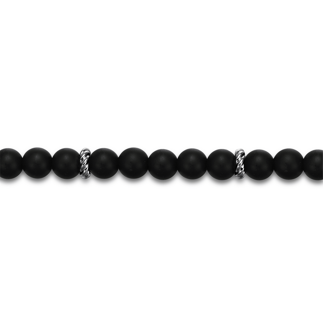Silver and Matte Onyx Beaded Bracelet