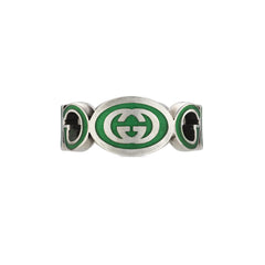 YBC753640001020|GUCCI |INTERLOCKING G |9mm Ring Silver Green Enamel Gucci