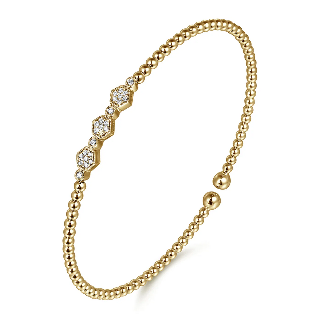 Hexagonal Diamond Yellow Gold Bangle Bracelet