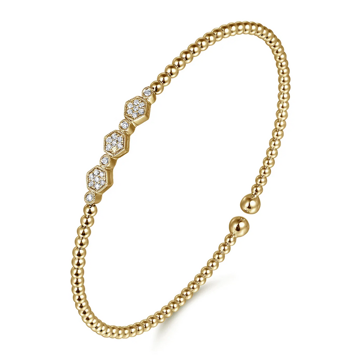 Hexagonal Diamond Yellow Gold Bangle Bracelet