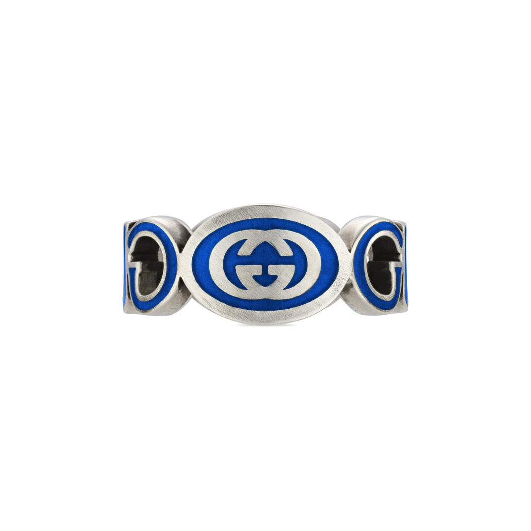 YBC753640002015|GUCCI |INTERLOCKING G |9mm Ring Silver Blue Enamel Gucci; Size 7.25