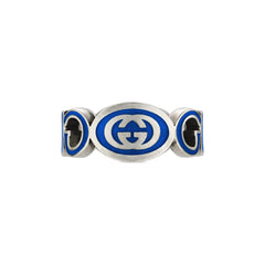 YBC753640002015|GUCCI |INTERLOCKING G |9mm Ring Silver Blue Enamel Gucci; Size 7.25