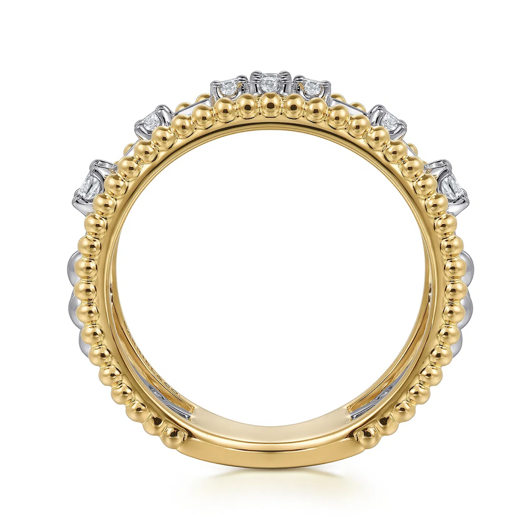 14K White and Yellow Gold Bujukan Diamond Easy Stackable Ladies Ring