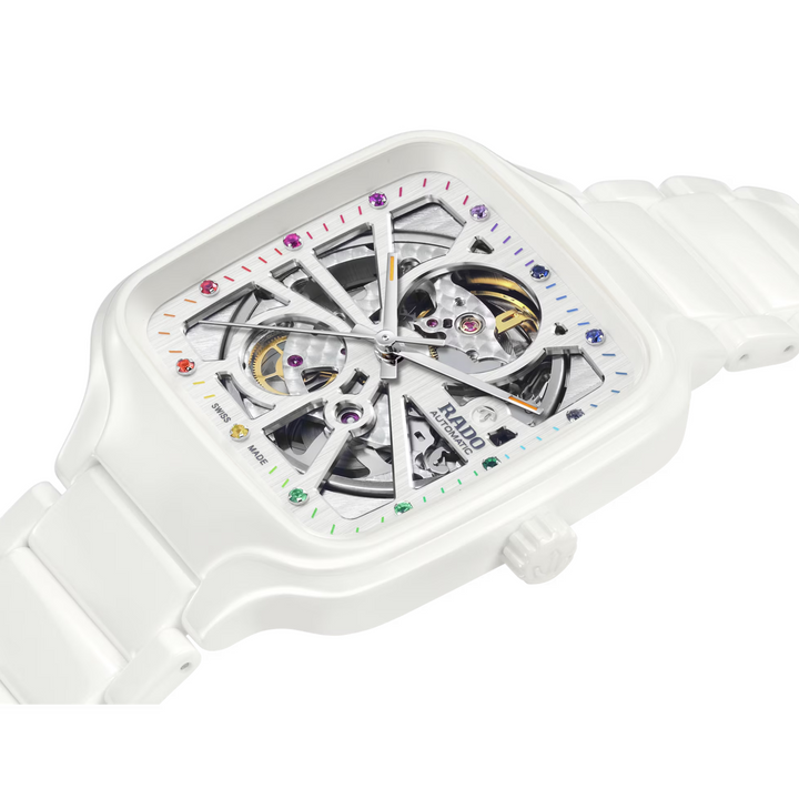 True Square Open Heart White Ceramic with Colored Indexes 38MM Watch