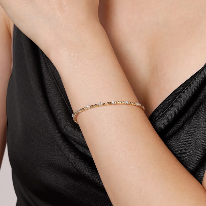 14K White-Yellow Gold Bujukan Diamond Stations Bangle