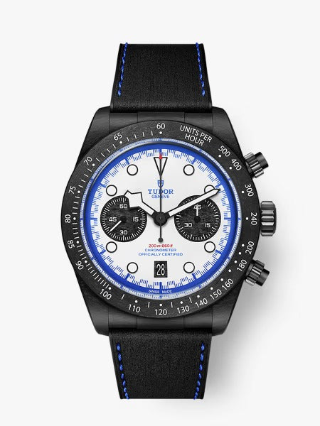 M79377KN-0001|TUDOR |BLACK-BAY CHRONO 25 | 42mm Black Carbon Fiber Case, White Dial: Black Rubber/Calf Bracelet