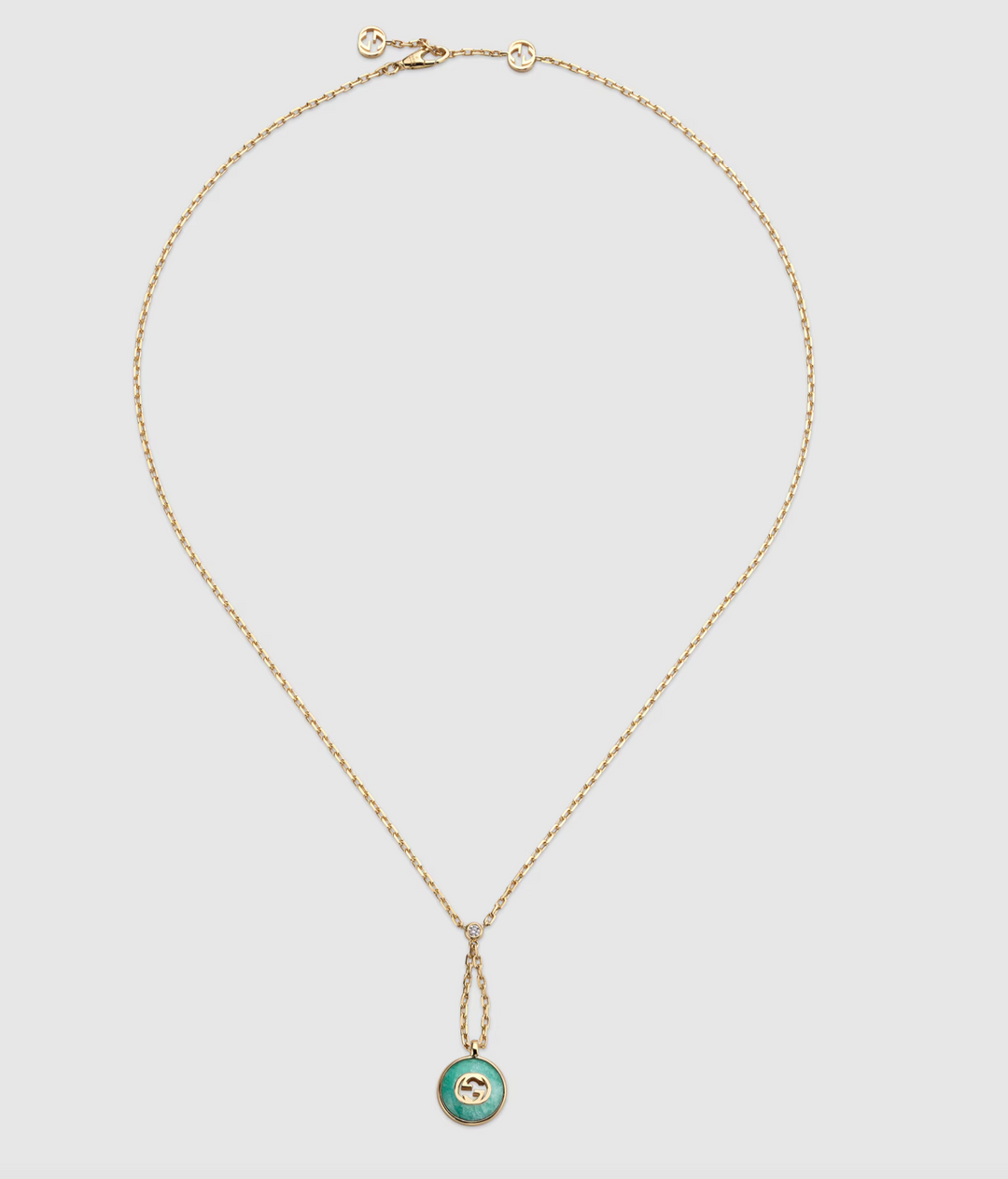 Interlocking Necklace 45CM Yellow GoldAmazonite and Diamonds