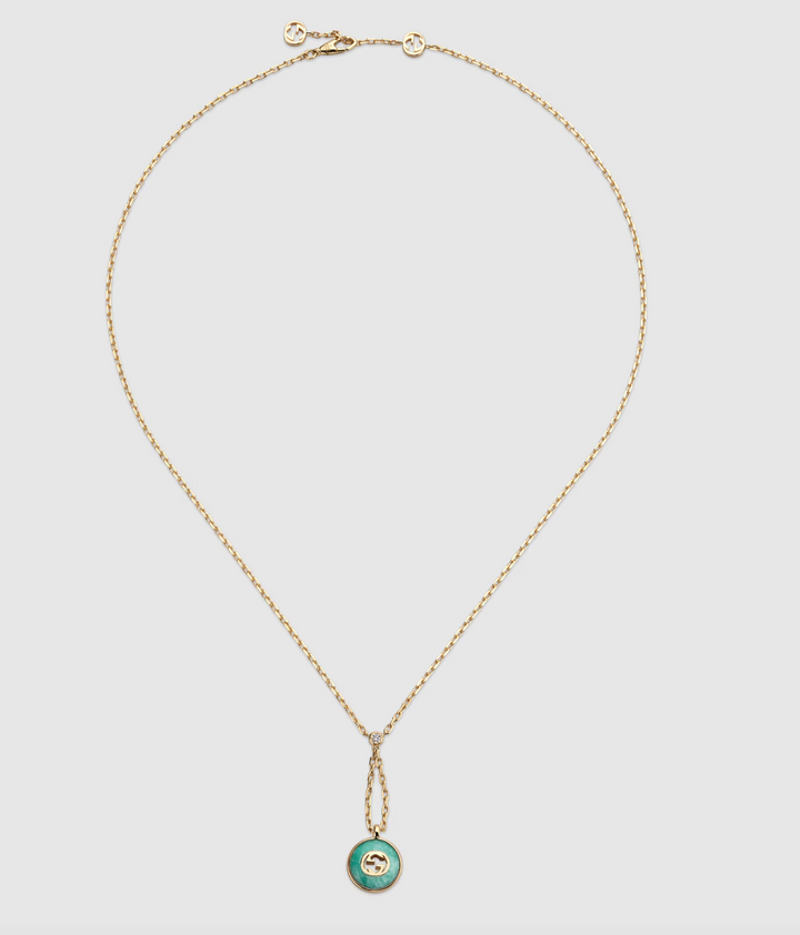Interlocking Necklace 45CM Yellow GoldAmazonite and Diamonds