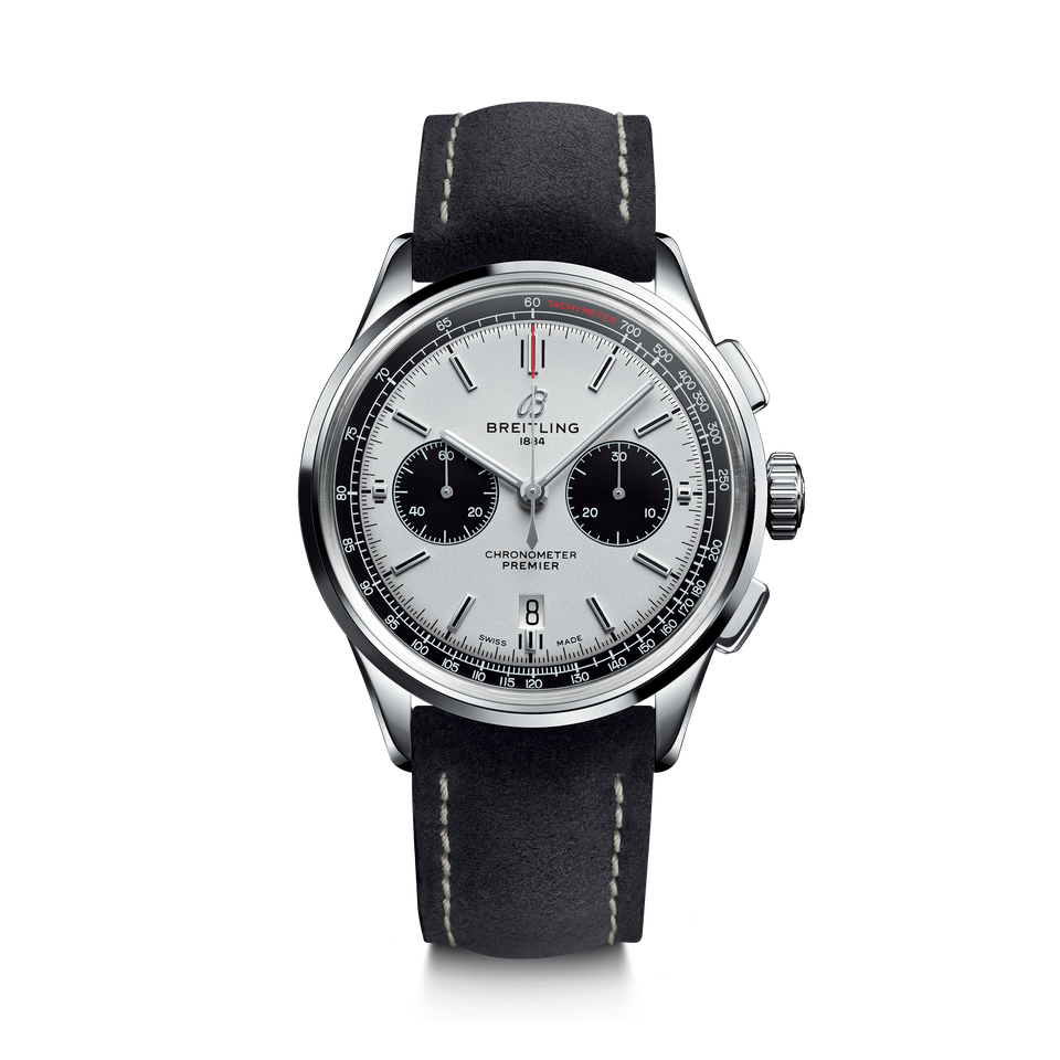 AB0118221G1X1|BREITLING |PREMIER B01 CHRONOGRAPH 42 |Steel Case, Silver Index Dial; Anthracite Nubuck Leather Strap