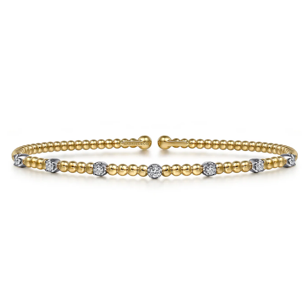 14K White-Yellow Gold Bujukan Diamond Stations Bangle