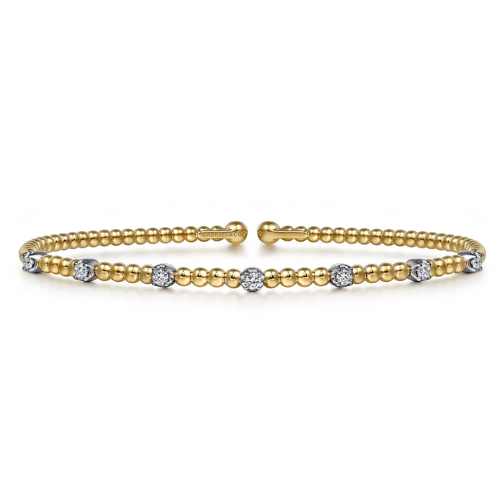 14K White-Yellow Gold Bujukan Diamond Stations Bangle