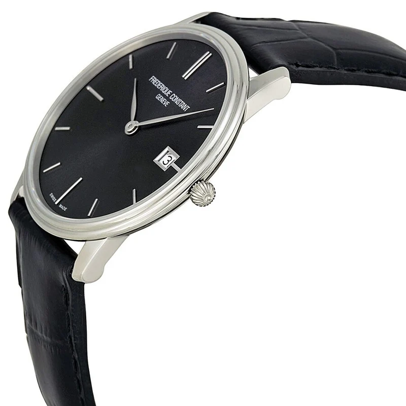 Slimline Black Dial and Leather Strap 37MM Watch