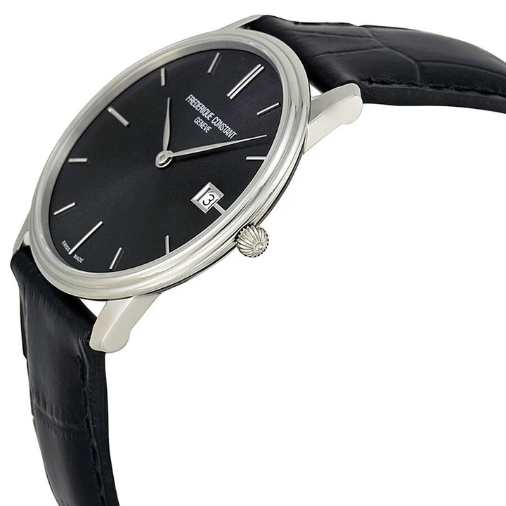 Slimline Black Dial and Leather Strap 37MM Watch