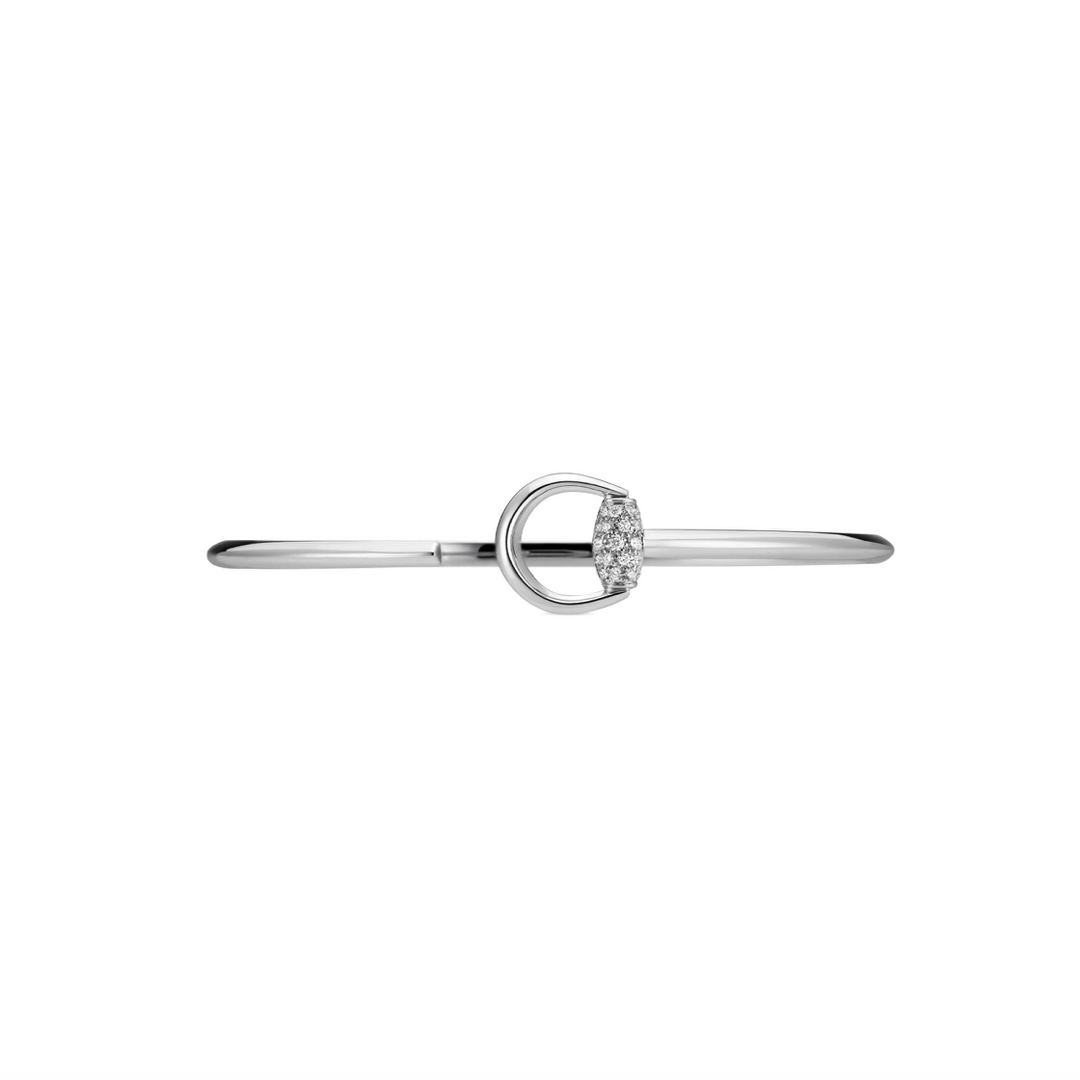 Horsebit Demi Pave White Gold Bangle
