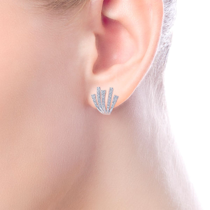 Diamond Fan Stud Earrings