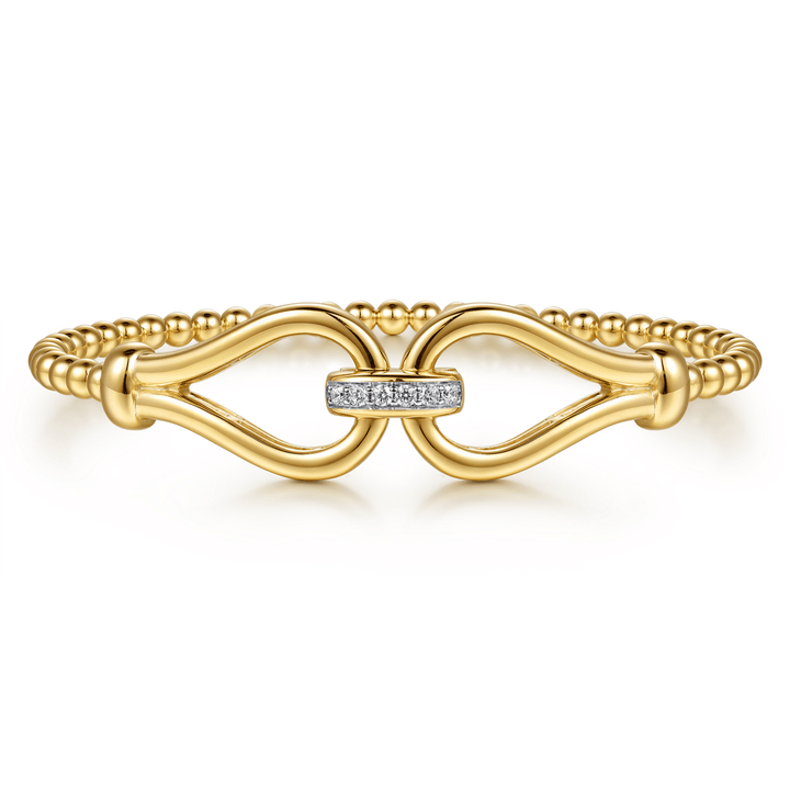 Strides - 14K Yellow Gold Bujukan Beads Diamond Stirrup Cuff Bangle Bracelet