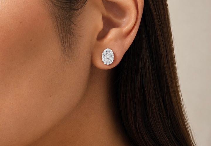 White Gold Oval Diamond Stud Earrings