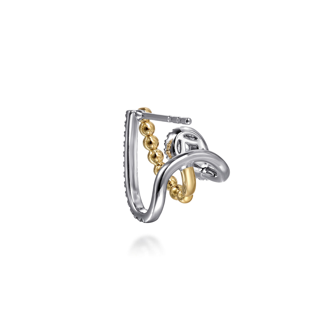 14K White Yellow Gold Bujukan Diamond J Hoop Stud Earrings