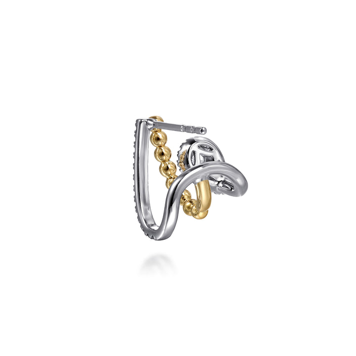 14K White Yellow Gold Bujukan Diamond J Hoop Stud Earrings
