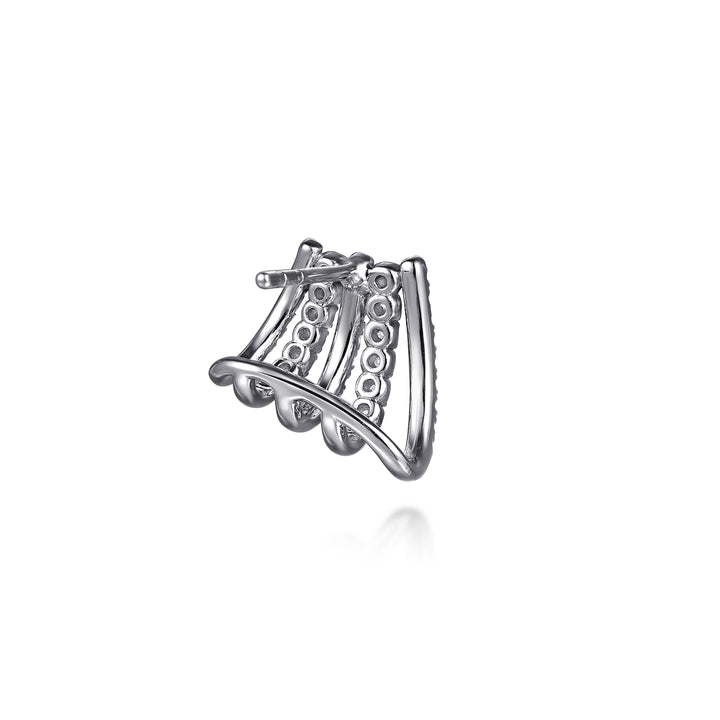 14K White Gold Diamond J Hoop Stud Earrings