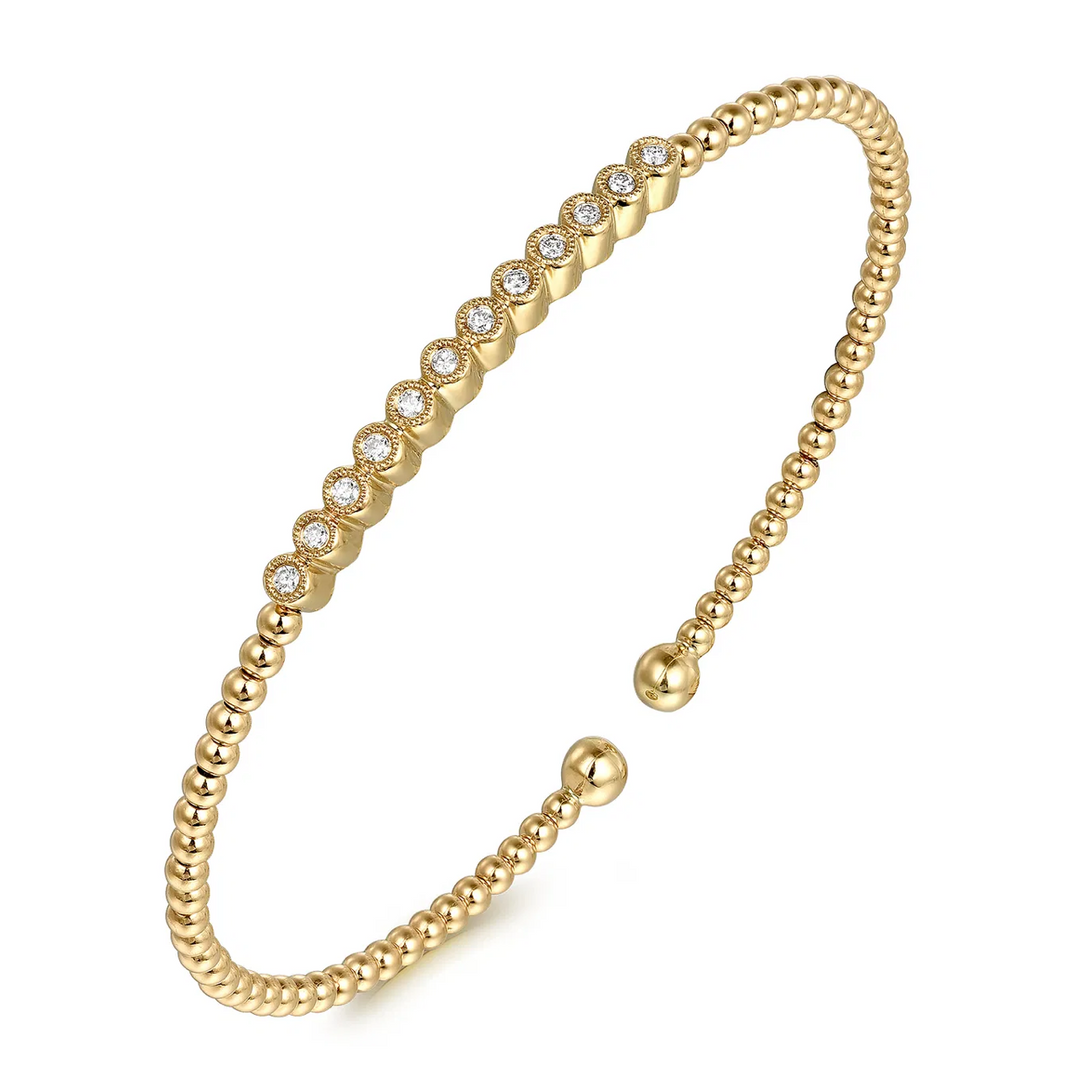 14K Yellow Gold Bujukan Bead Diamond Bangle