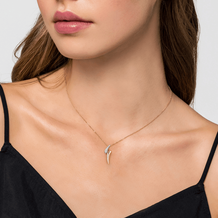 14K White Yellow Gold Diamond Pave Bypass Pendant Necklace