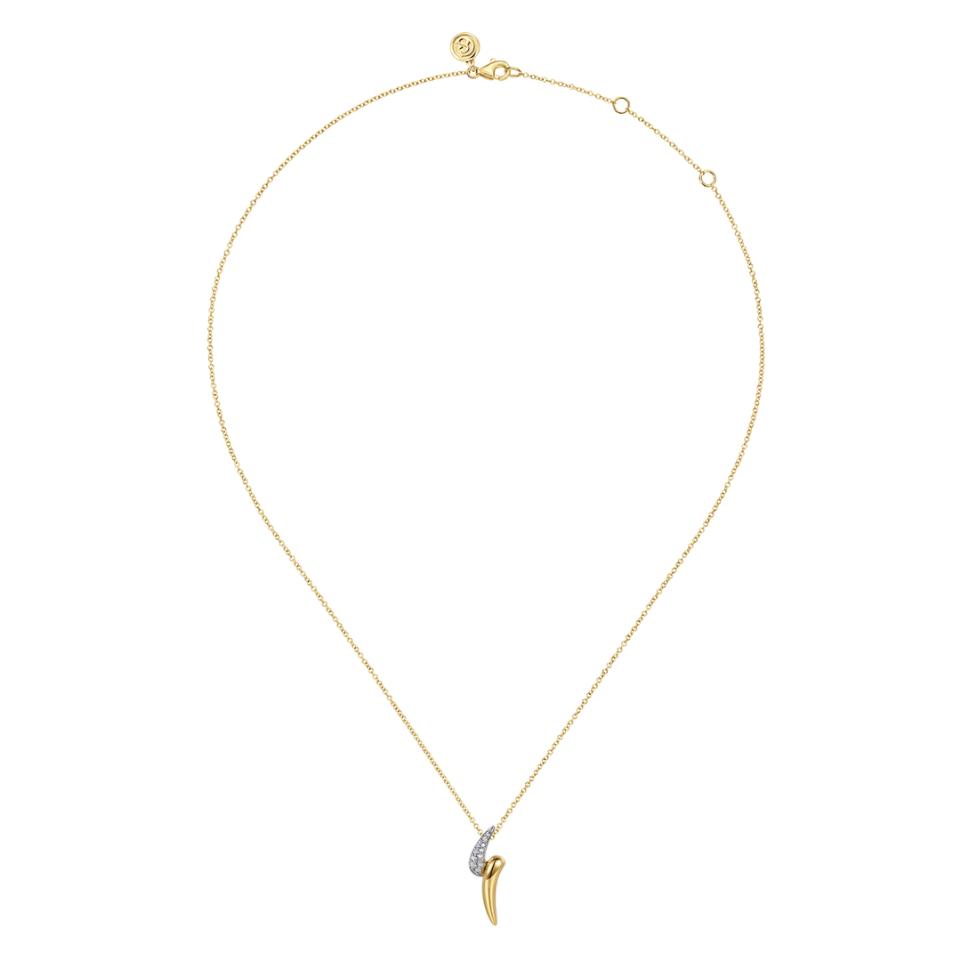14K White Yellow Gold Diamond Pave Bypass Pendant Necklace