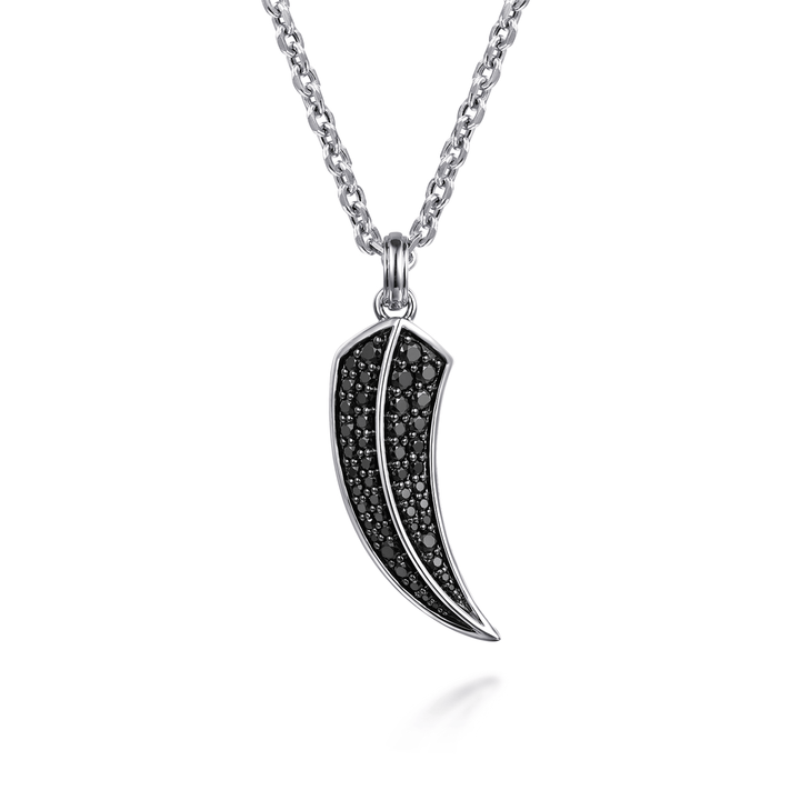 Silver Black Spinel Horn Pendant Necklace