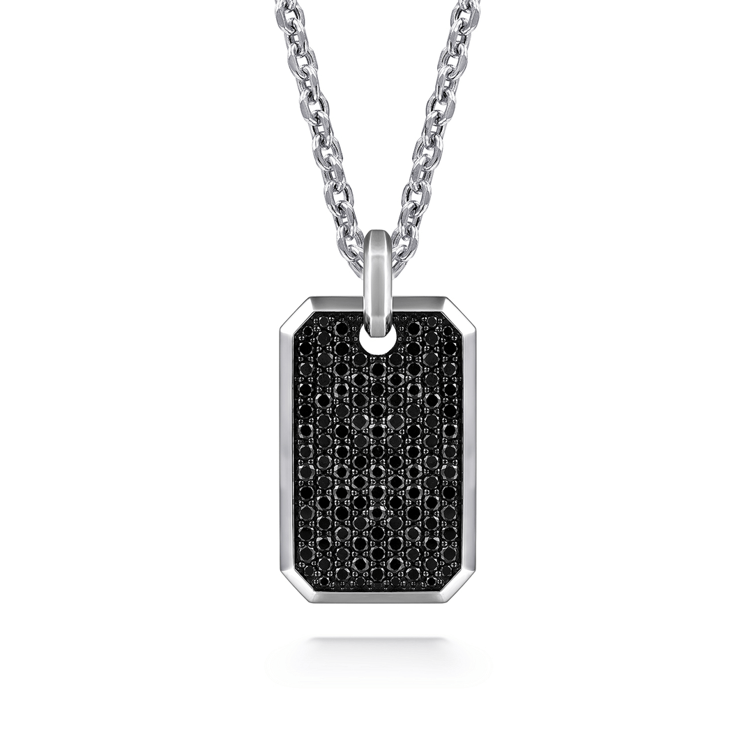Silver Black Spinel Dog Tag Pendant