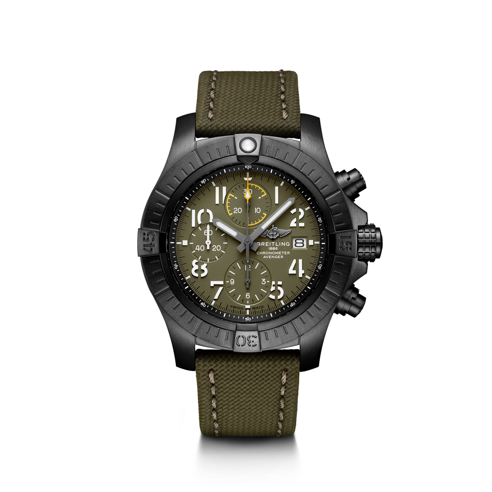 V13317101L1X2|BREITLING |AVENGER CHRONOGRAPH 45 NIGHT MISSION |Titanium Case + DLC; Military Green Dial; Military Green Leather Strap with Folding Clasp Steel DLC