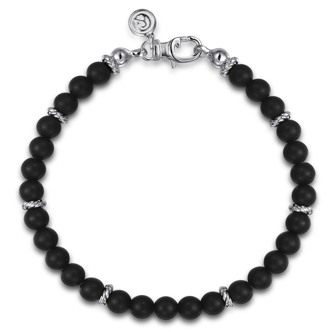 Silver and Matte Onyx Beaded Bracelet