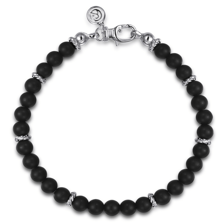 Silver and Matte Onyx Beaded Bracelet