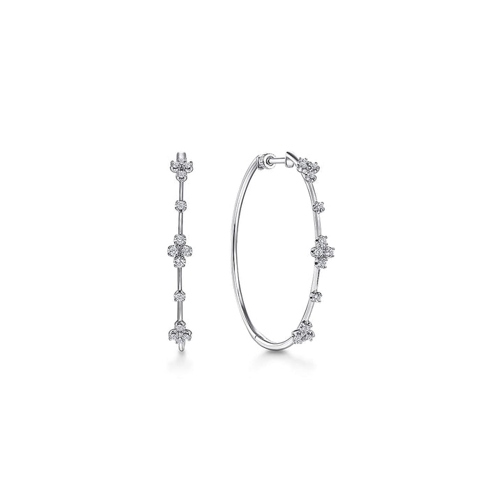 Intricate Diamond Hoop Earrings 40mm in White Gold