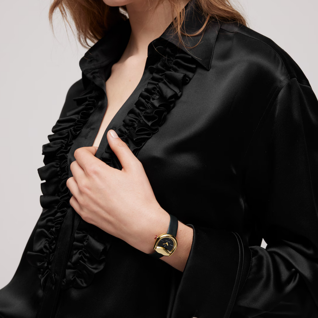 Horsebit Black Leather Strap Watch