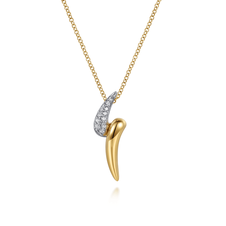 14K White Yellow Gold Diamond Pave Bypass Pendant Necklace