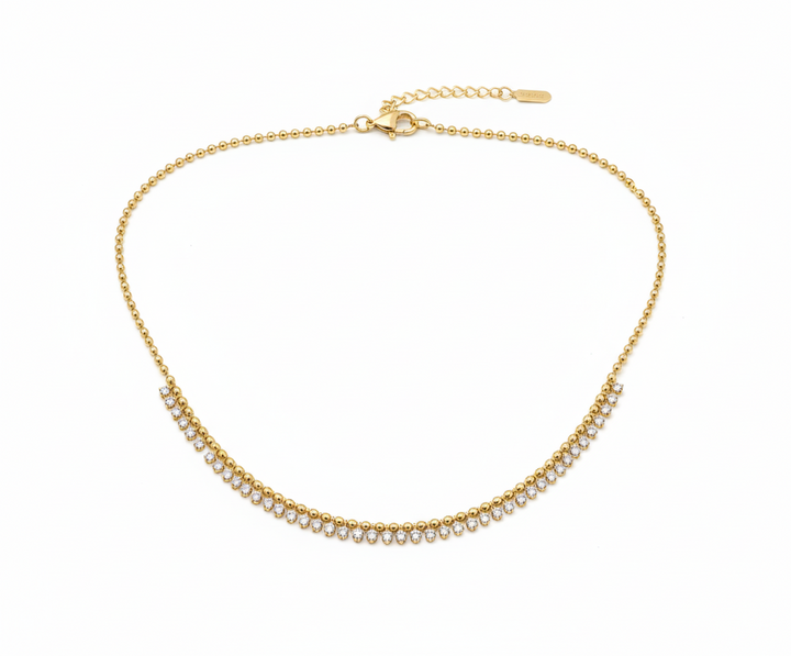 Yellow Gold Necklace with Dangling Diamonds