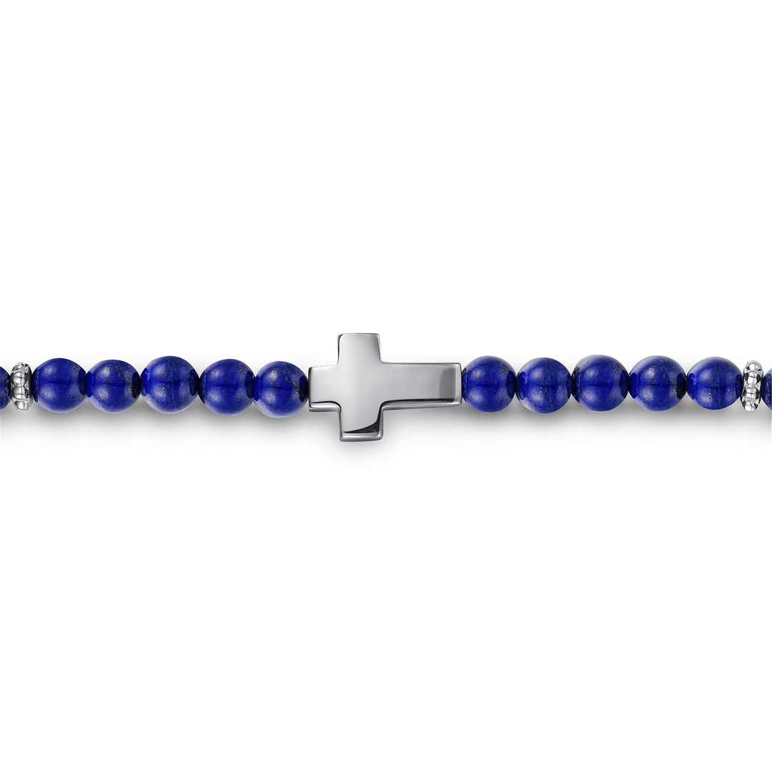 Silver Cross Bracelet Lapis Beads