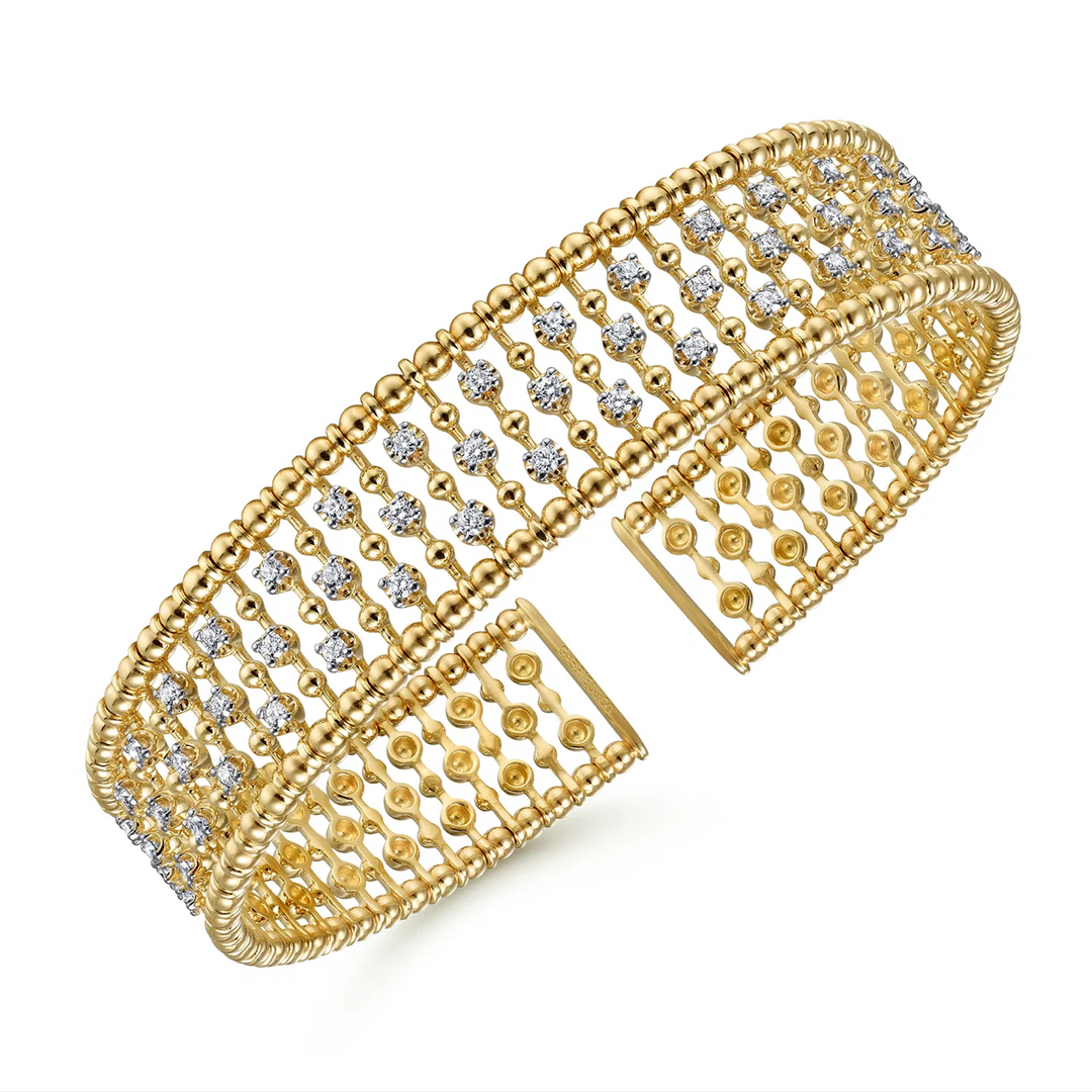 Yellow Gold Wide Diamond Cage Cuff Bracelet