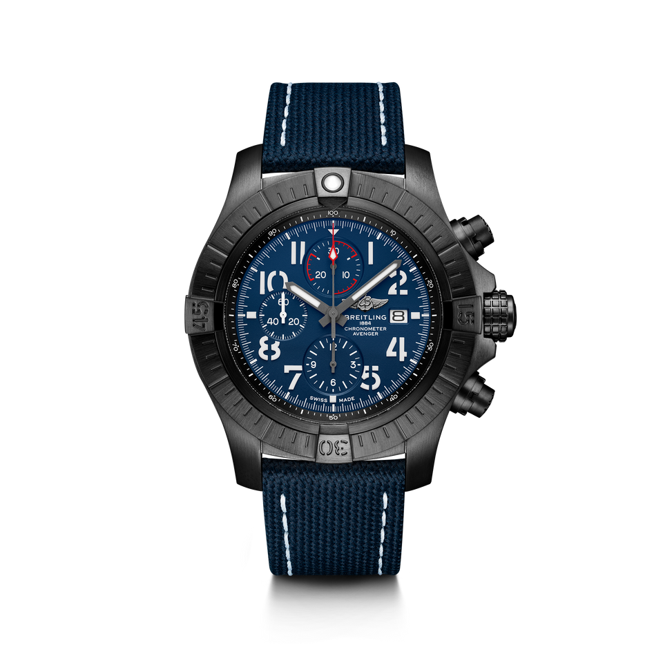 V13375101C1X2|BREITLING |SUPER AVENGER CHRONOGRAPH 48 NIGHT MISSION |Titanium + DLC Case; Black Ceramic Ring; Blue Index Dial; Military Strap wilth folding clasp